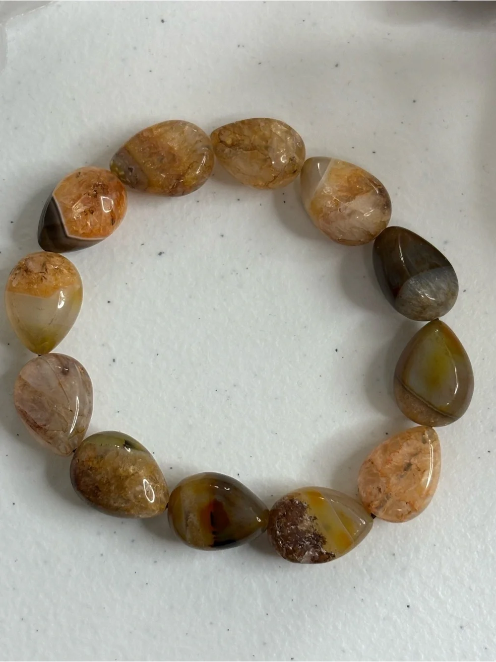 Stunning Natural Agate Teardrop Stretch Bracelet - Brown and Cream